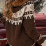 Christmas Fireplace Patterned Cardigan with Fur