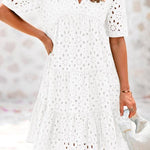 Women's V Neck Short Sleeve Hollow Out Mini Vacation Dress