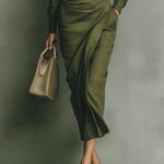 Army Green Cotton Blended Maxi Dress