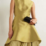A-Line Loose Pleated Solid Color Split-Joint Tiered Round-Neck Evening Dresses Maxi Dresses