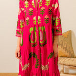 FUCHSIA PINK FLOWERS SHIRT DRESS