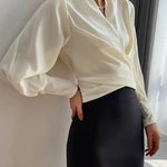 Long Sleeves Solid Color Zipper V-neck Blouses&shirts Tops