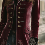 Vintage Contrast Trim Embroidered Velvet Coat