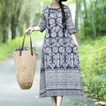 Vintage Cotton Blend Printing Midi Dresses