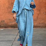 Loose Wide Leg Drawstring Solid Color Split-Front Split-Joint Pants Trousers