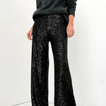 Solid color sequined fashionable casual straight pants