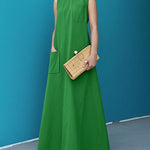 A-Line Loose Pockets Solid Color Round-Neck Maxi Dresses