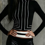 Long Sleeves Skinny Printed Mock Neck T-Shirts Tops