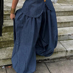 Harem Pants Loose Pleated Solid Color Jean Pants Bottoms