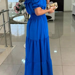 Admit Your Feelings Off Shoulder Smocked Waist Maxi Dress