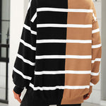 Striped long-sleeved sweater, round neck pullover fashionable sweatshirt
