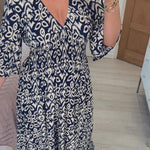 Bohemian casual print V-neck waist wrap long dress