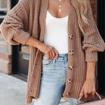 Khaki Solid Color Buttoned Down Casual Knitted Cardigan