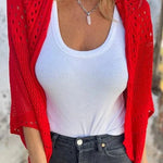 Fashion Hollow Knitted Half Sleeve Loose Cardigan