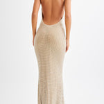 Midnight Fantasy Sequin Mesh Shoulder Strap Open Back Stretch Maxi Dress