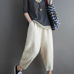Artistic False Two Loose Ramie Cotton Half Sleeve Shirt