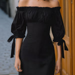 Off-Shoulder Tie-Sleeve Mini Dress