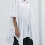 Flared Sleeves Half Sleeves Buttoned Solid Color Split-Joint Lapel Blouses&Shirts Tops