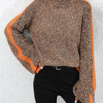 Casual Long Sleeves Loose Contrast Color Half Turtleneck Sweater Tops