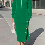 Long Sleeves Asymmetric Split-Joint Split-Side Zipper Lapel Maxi Dresses