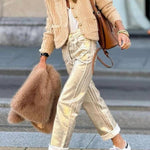 Beige wavy knitted Chanel style cropped cardigan