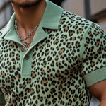 Men's Fashion Leopard Print Knitted Short-sleeved Polo Shirt