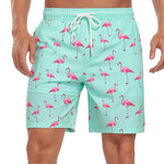 2 In 1 Flamingo Print Pocket Drawstring Swim Shorts