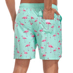 2 In 1 Flamingo Print Pocket Drawstring Swim Shorts