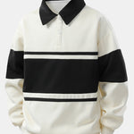 Relax Fit Color Block Patchwork Polo Sweatshirt & Slit Hem Stripe Pants