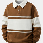 Relax Fit Color Block Patchwork Polo Sweatshirt & Slit Hem Stripe Pants