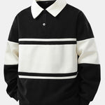 Relax Fit Color Block Patchwork Polo Sweatshirt
