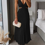7 Colors Chicest V Neck Cut Out Waist Sleeveless Pleated Maxi Dress