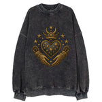 Weathered antique brass crown above a hammered gunmetal heart framed by - Vintage Sweatshirt