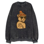 San Jose Mountain Lion wearing San Jose beanie with pom pom and wayfarer - Vintage Sweatshirt