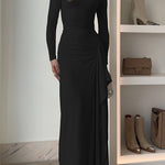 Long Sleeves Draped Slit Maxi Party Dress(7 Colors Available!)