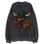 Texas Longhorn wearing Mavs beanie with lone star patch and wayfarer sunglasses - Vintage Sweatshirt