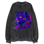 Powerful jaguar with rosettes containing miniature galaxies, cosmic purple and - Vintage Sweatshirt