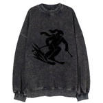 Skier carving down snowy slope - Vintage Sweatshirt
