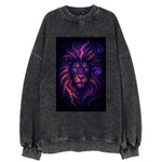 Regal lion with mane made of electric currents, neon yellow and hot pink - Vintage Sweatshirt