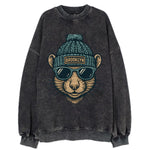 NYC Rat wearing Brooklyn beanie with pom pom and wayfarer sunglasses - Vintage Sweatshirt
