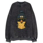 Iowa Goldfinch wearing Des Moines beanie with pom pom and wayfarer sunglasses - Vintage Sweatshirt