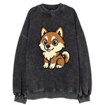 Pomsky - Pomeranian-Husky mix sitting pose - Vintage Sweatshirt