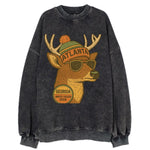 Georgia White-tailed Deer wearing Atlanta beanie with pom pom and wayfarer - Vintage Sweatshirt
