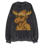 Maine Moose wearing Portland beanie with pom pom and wayfarer sunglasses - Vintage Sweatshirt