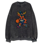 Ohio Deer wearing Cavs beanie with crown patch and wayfarer sunglasses - Vintage Sweatshirt