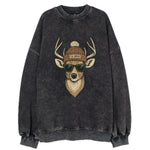 Ohio White-tailed Deer wearing Columbus beanie with pom pom and wayfarer - Vintage Sweatshirt
