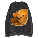 Red panda painting a sunrise mural with an oversized calligraphy brush on a - Vintage Sweatshirt