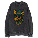 Alaska Moose wearing Anchorage beanie with pom pom and wayfarer sunglasses - Vintage Sweatshirt