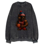 Motor City Wolverine wearing Pistons beanie with gear patch and wayfarer - Vintage Sweatshirt