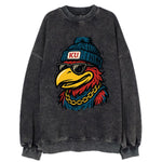 Lawrence Jayhawk wearing Kansas beanie with KU patch - Vintage Sweatshirt